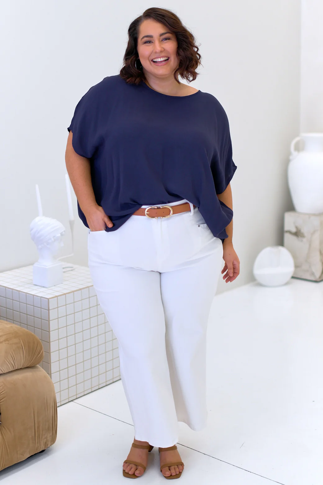 Brodie Drape Top Navy - Image 3