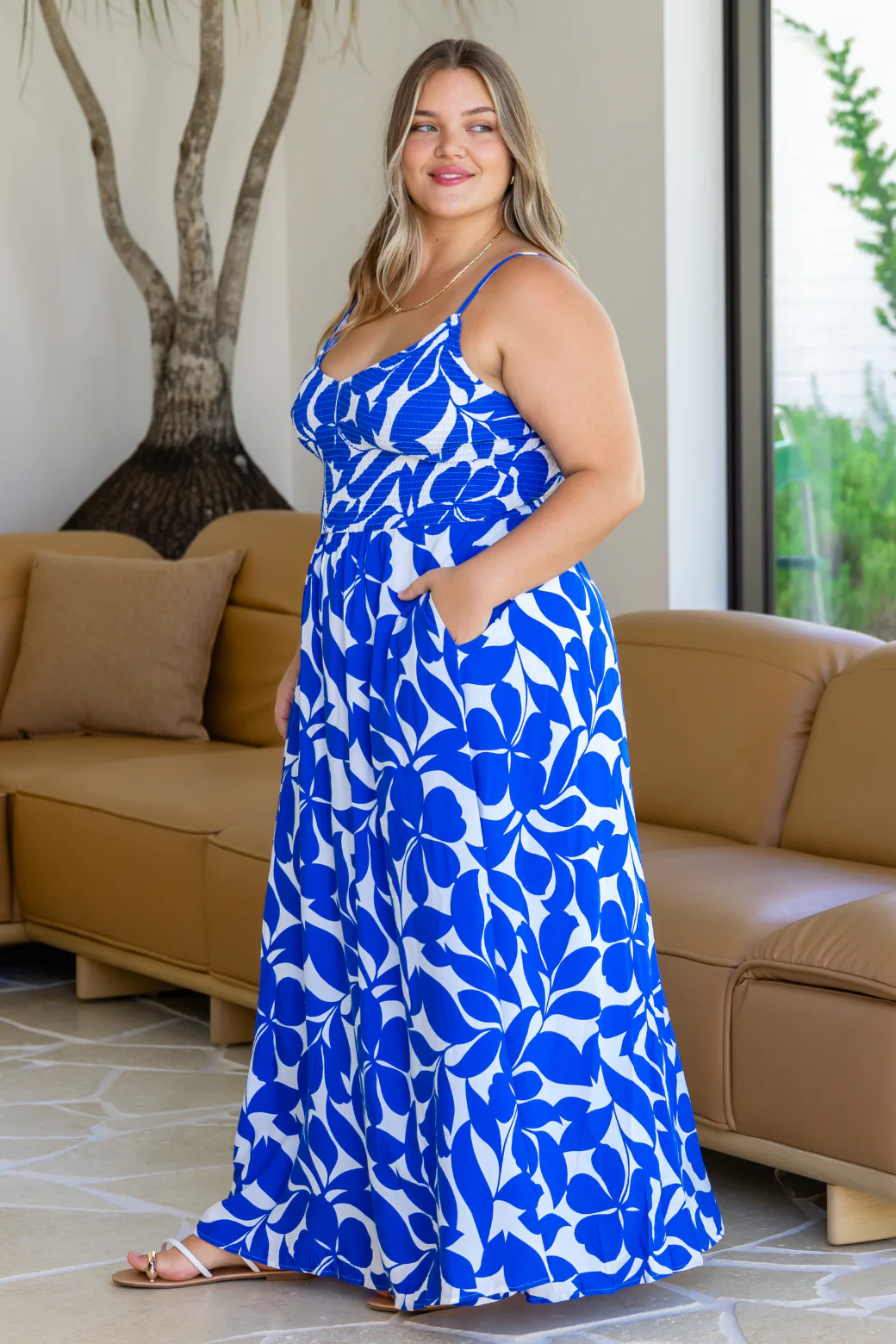 Final Sale l Brooklyn Maxi Dress Charlize Print Blue White - Image 6