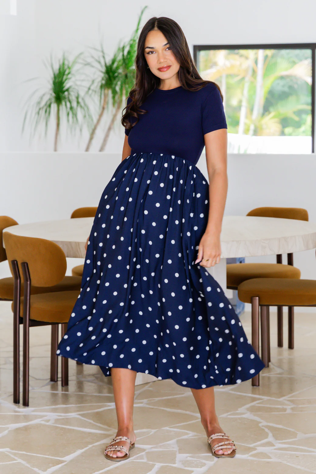 Elka T-Shirt Midi Dress Navy Spot - Image 3