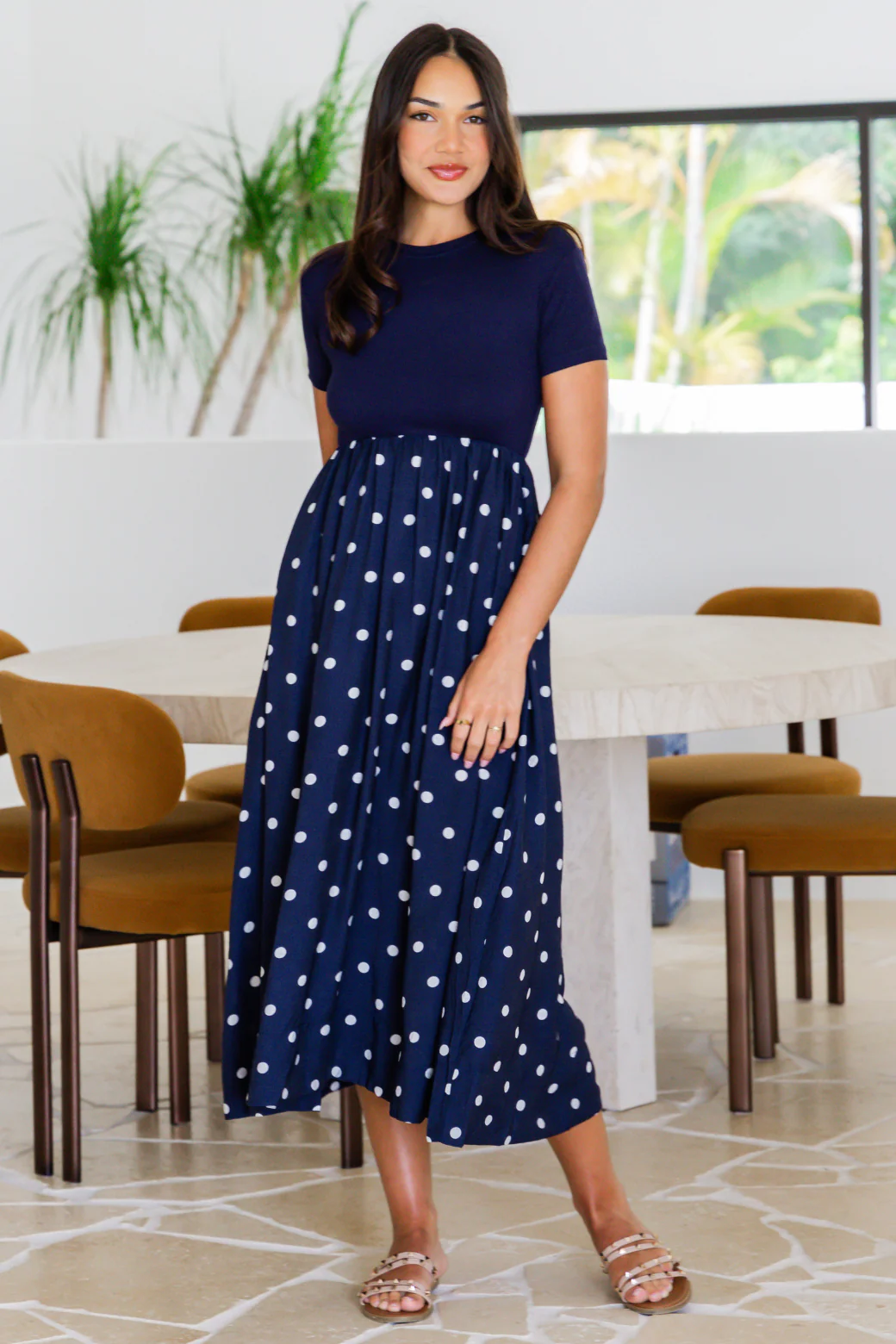 Elka T-Shirt Midi Dress Navy Spot - Image 5