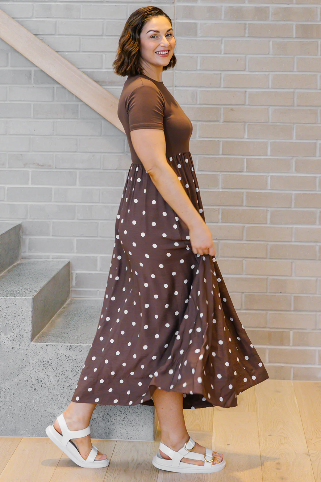 Elka T-shirt Midi Dress Choc Spot - Image 6