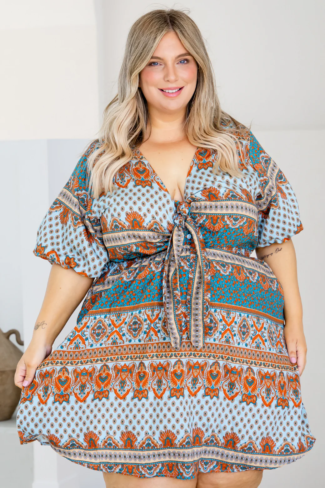 Final Sale | Erica Midi Dress Lily Print Teal - Image 3