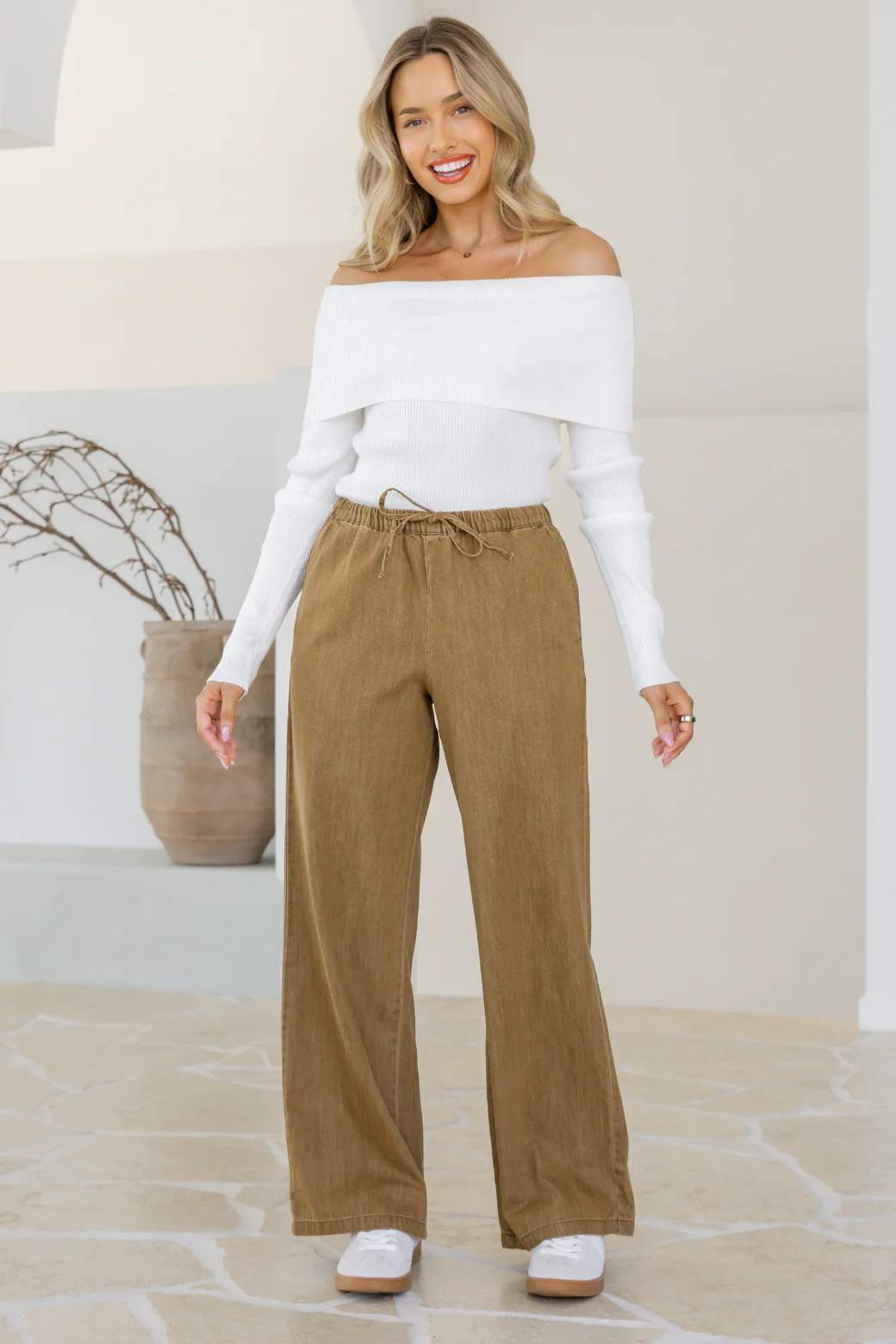 Final Sale | Grace Drawstring Jeans Dark Tan - Image 4