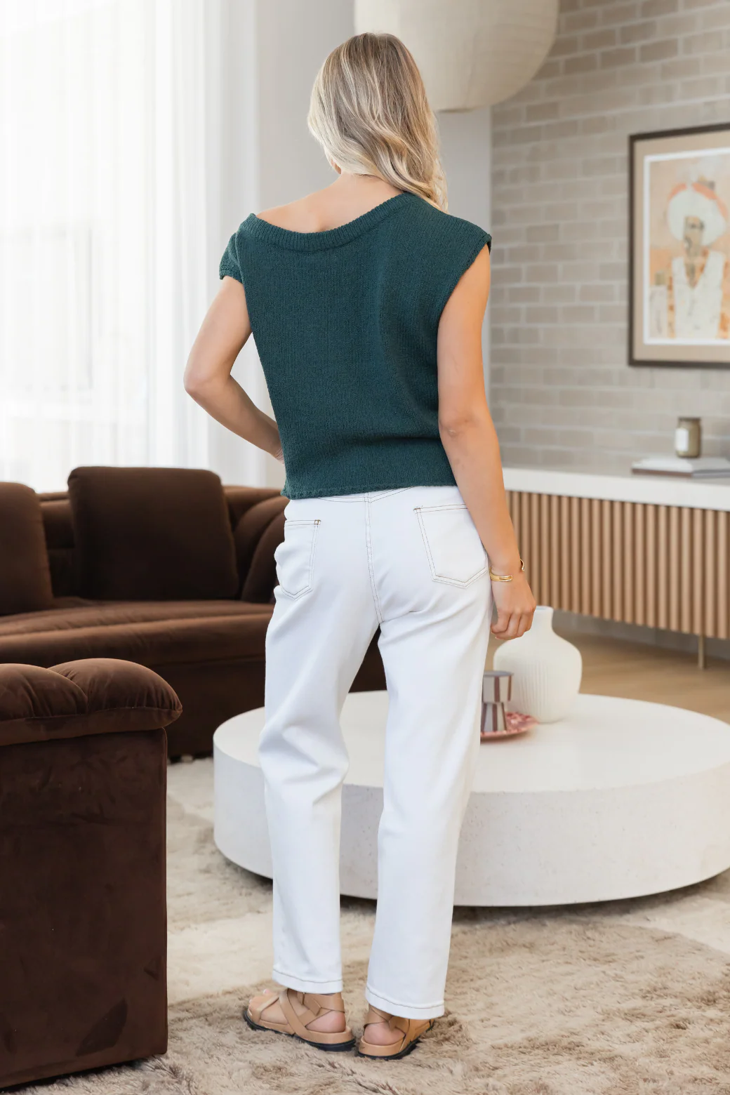 Hampton Off Shoulder Knit Top Dark Green - Image 10