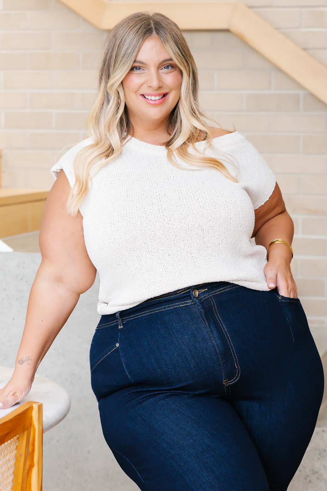 Hampton Off Shoulder Knit Top Vanilla - Image 3