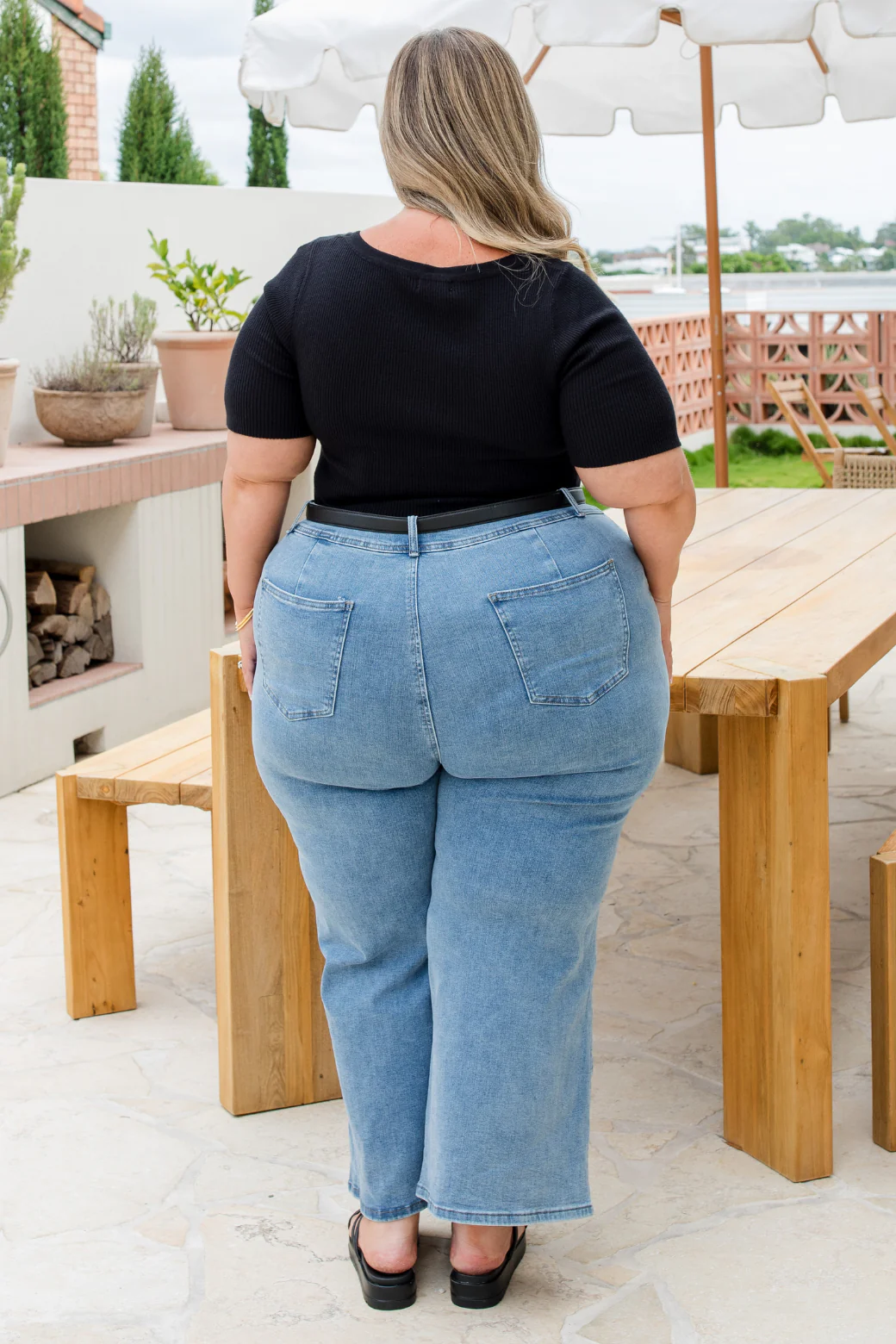 Chloe Stretch Wide Leg Crop Jeans Mid Blue Wash - Image 6