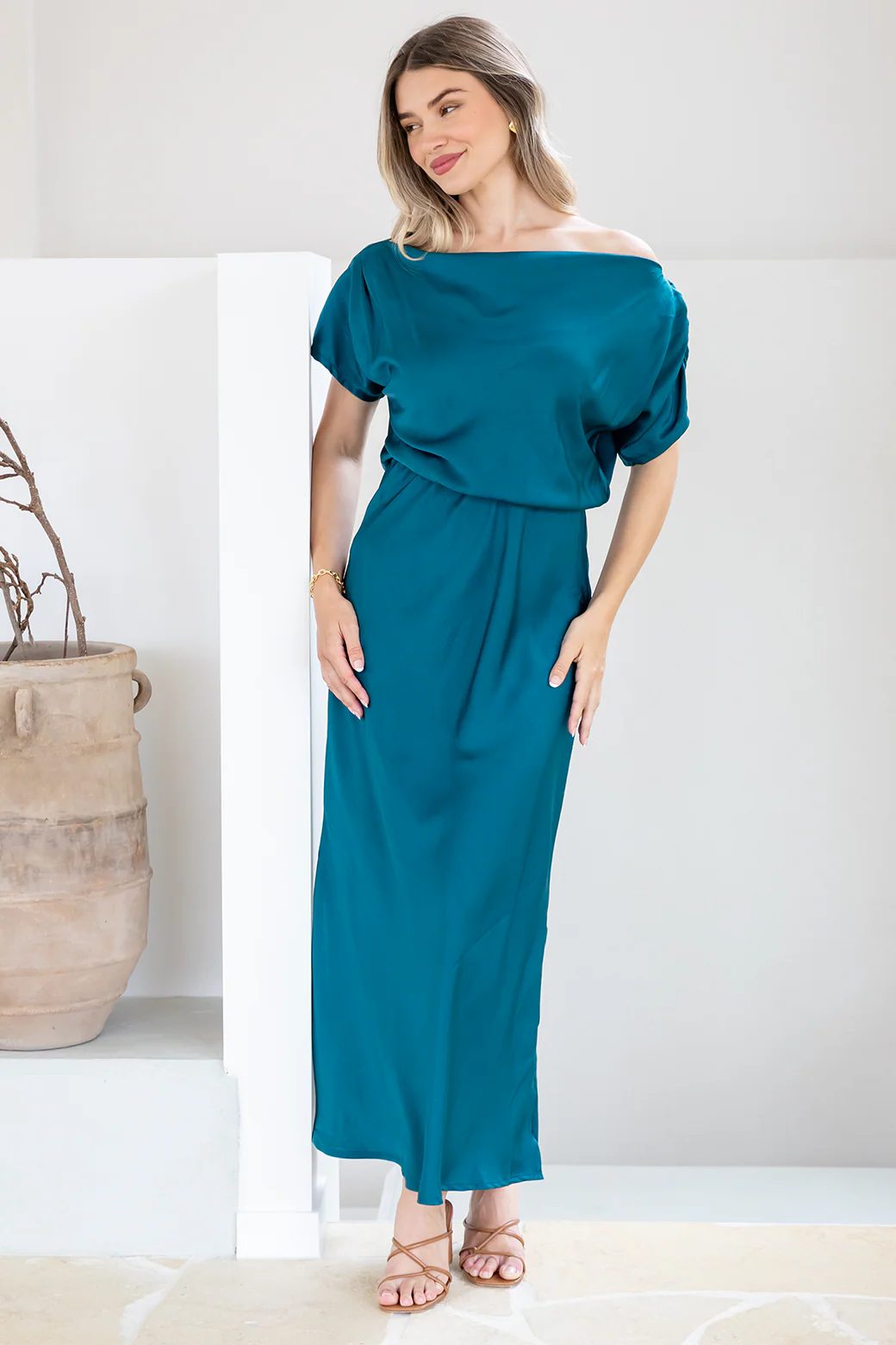 Final Sale | Katya Off Shoulder Maxi Dress Deep Teal - Image 3