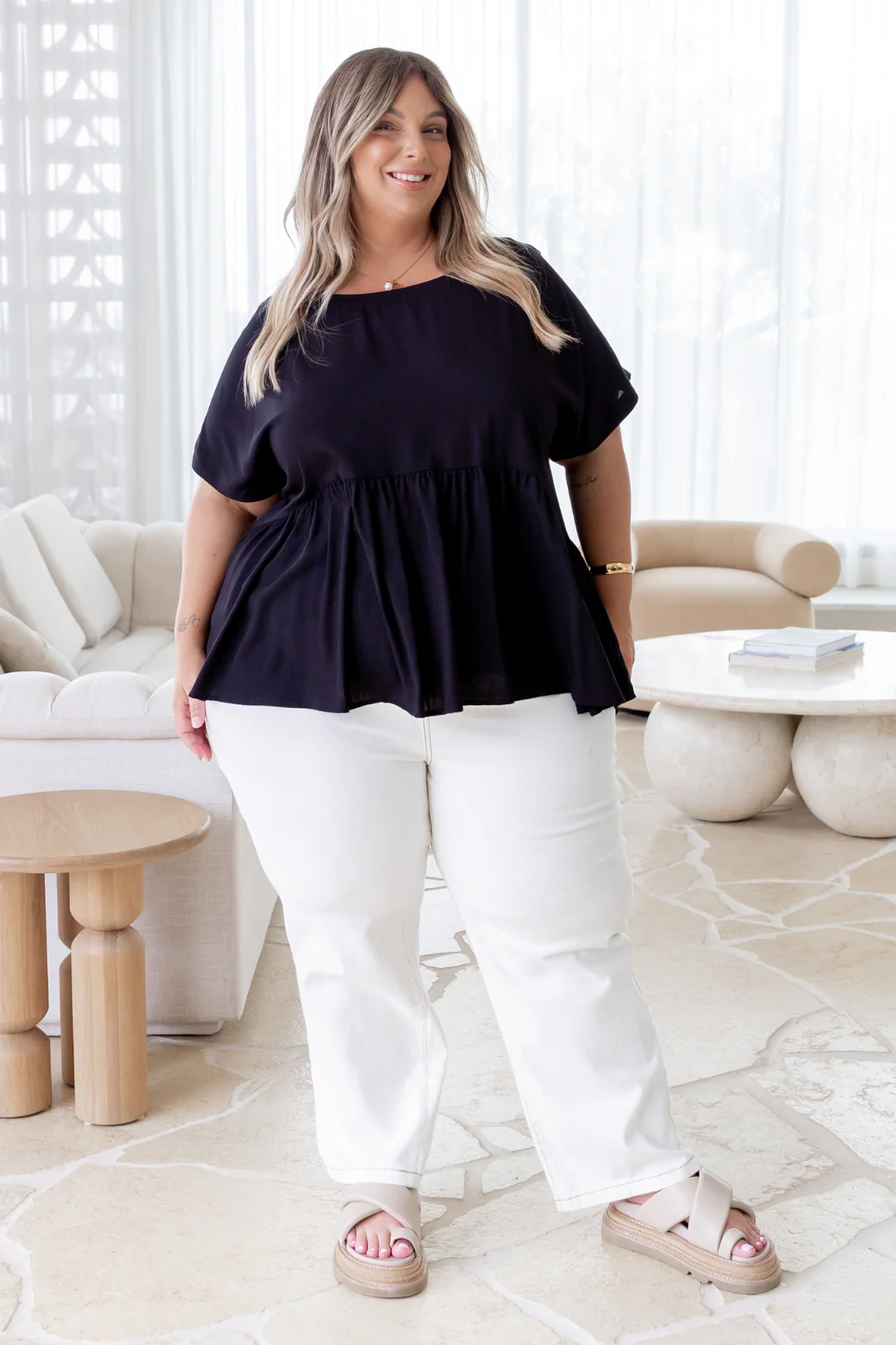 Melinda Relaxed Peplum Top Black - Image 6