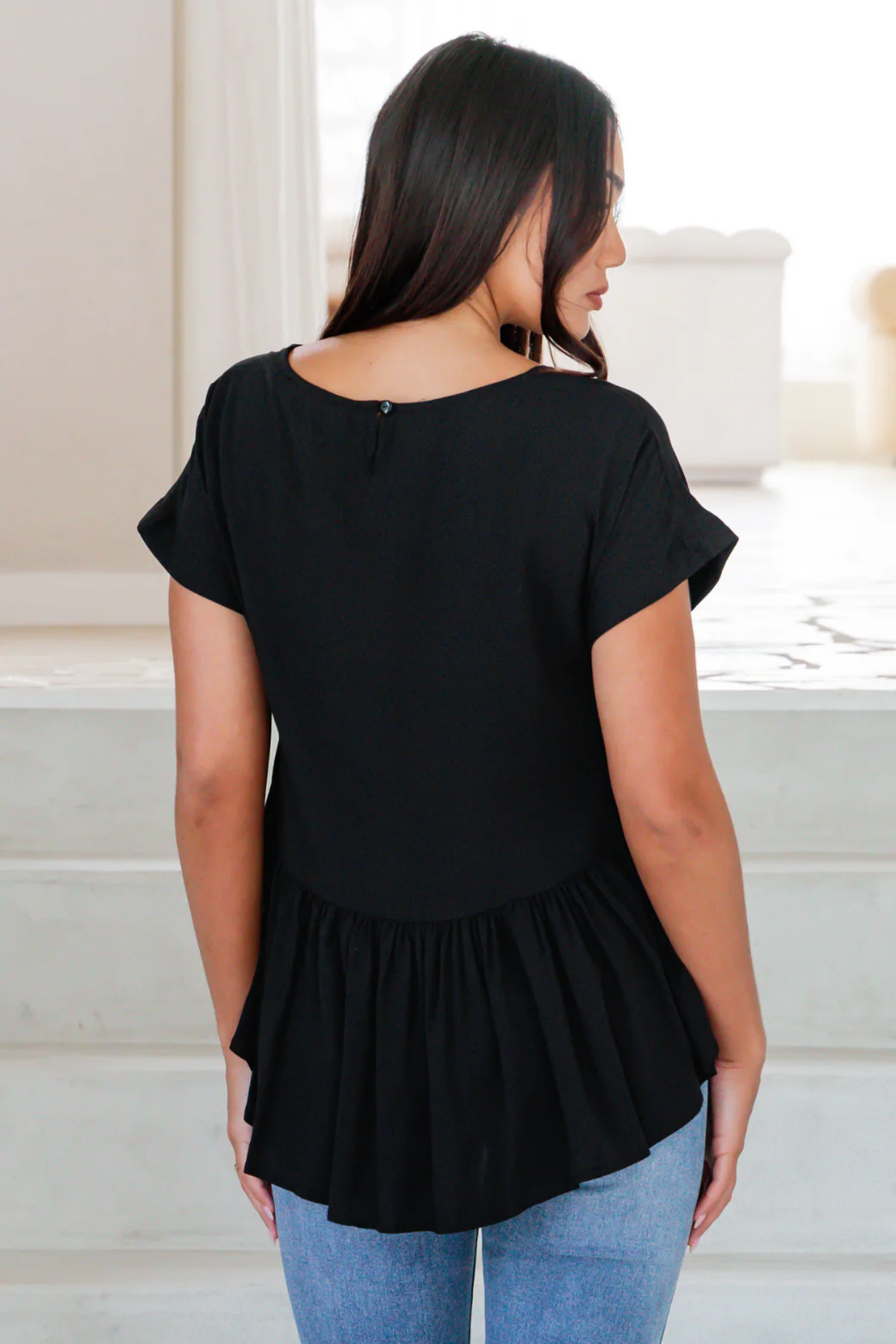Melinda Relaxed Peplum Top Black - Image 7