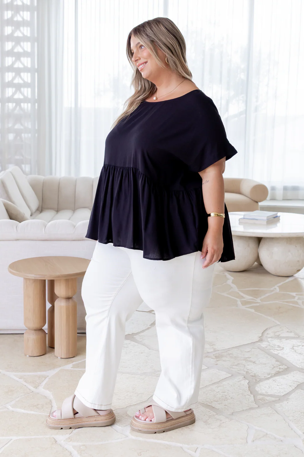 Melinda Relaxed Peplum Top Black - Image 9