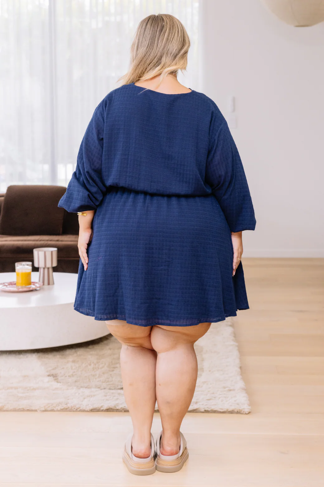 Final Sale | Mia Long Sleeve Elastic Waist Mini Dress Navy - Image 9