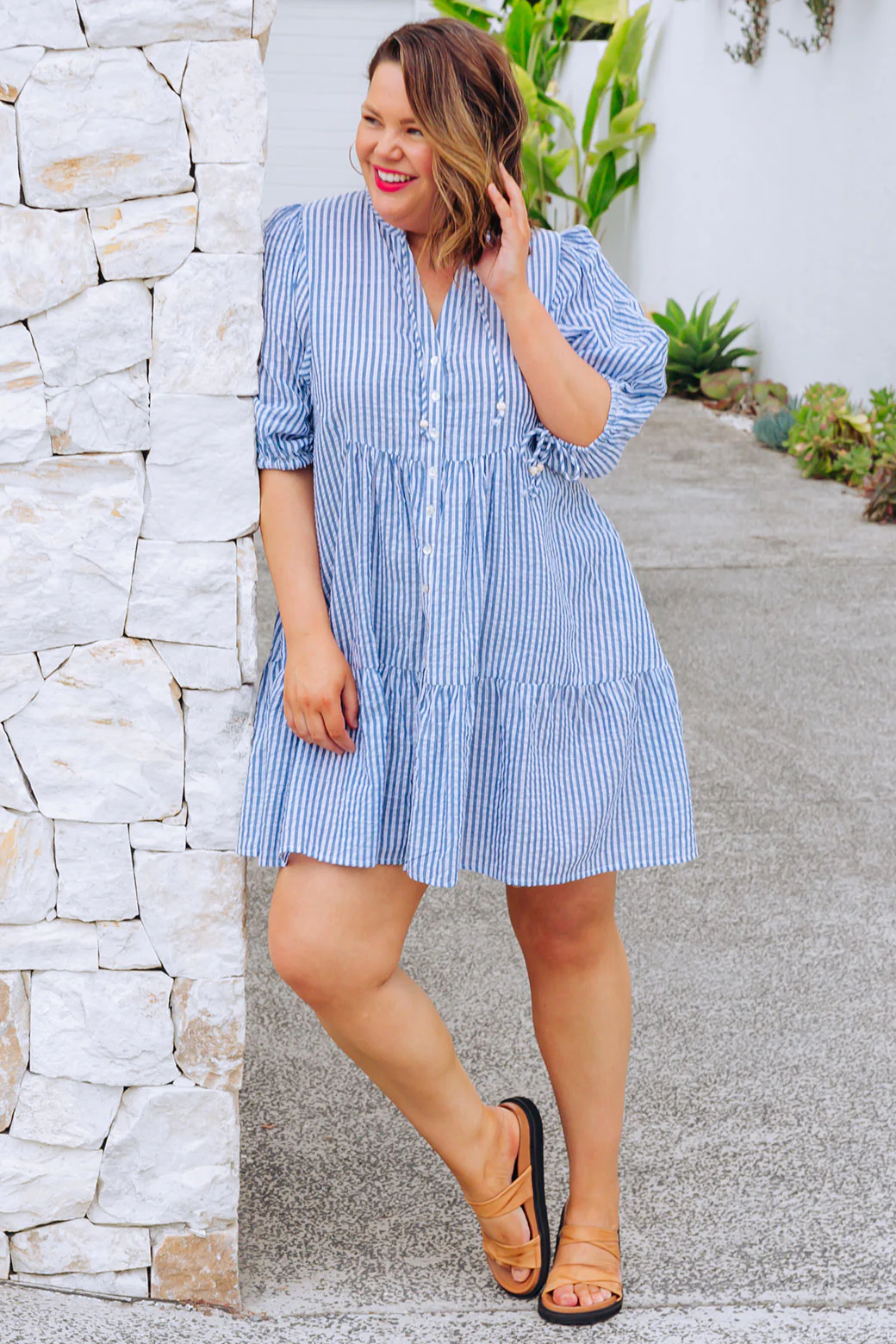 Paige Dress Mid Blue Stripe - Image 8