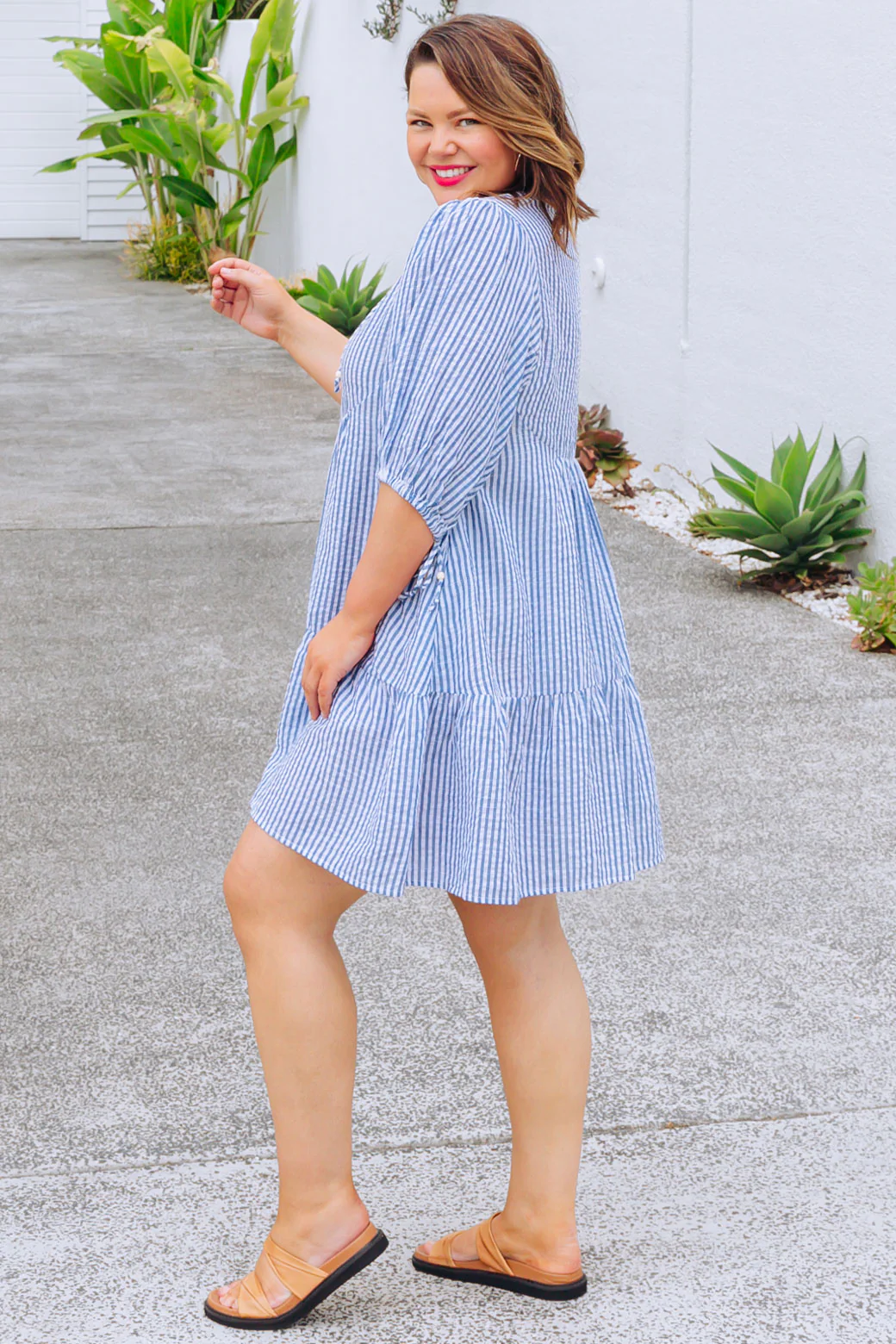 Paige Dress Mid Blue Stripe - Image 9