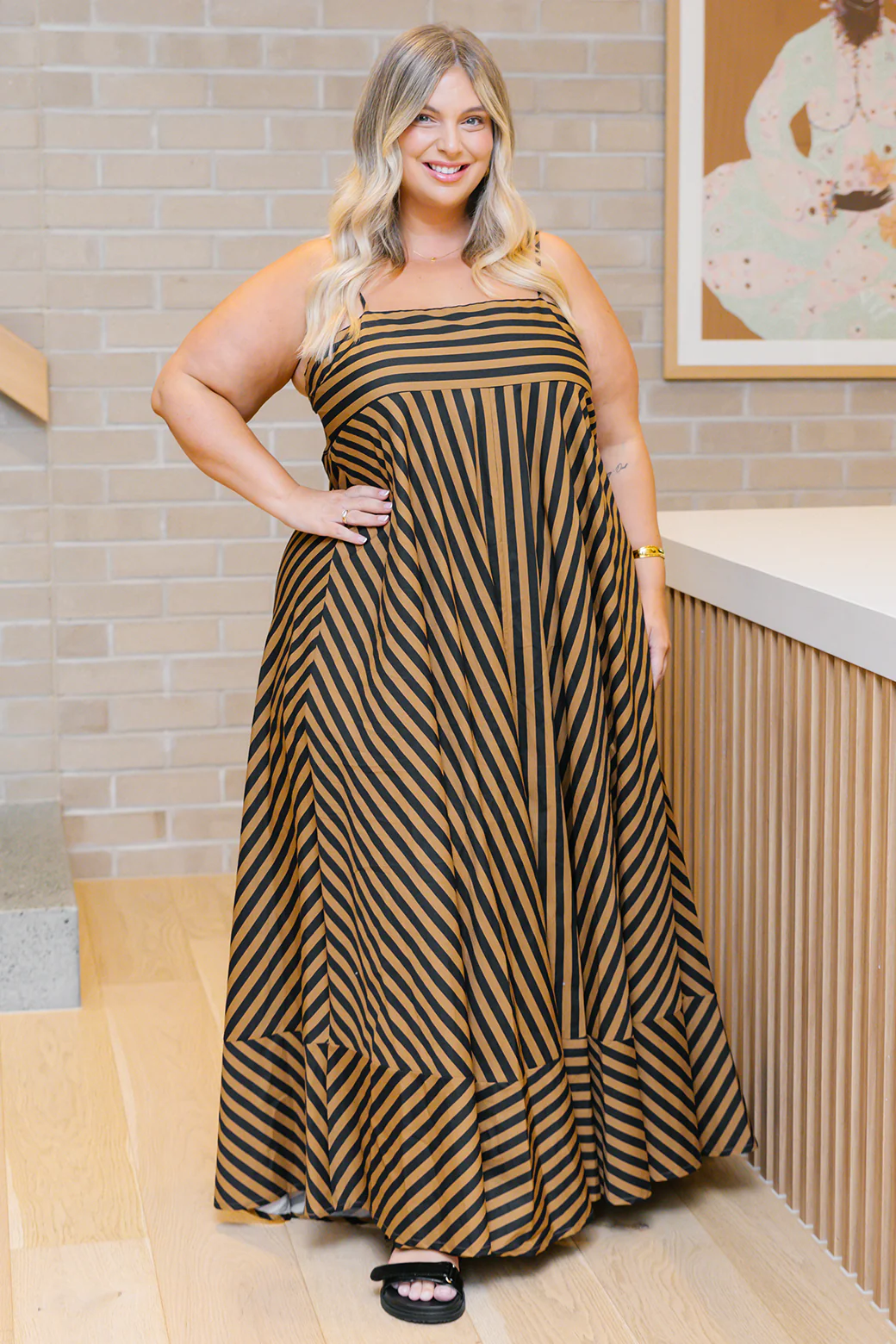 Final Sale | Portafino Maxi Dress Black Tan Stripe - Image 9