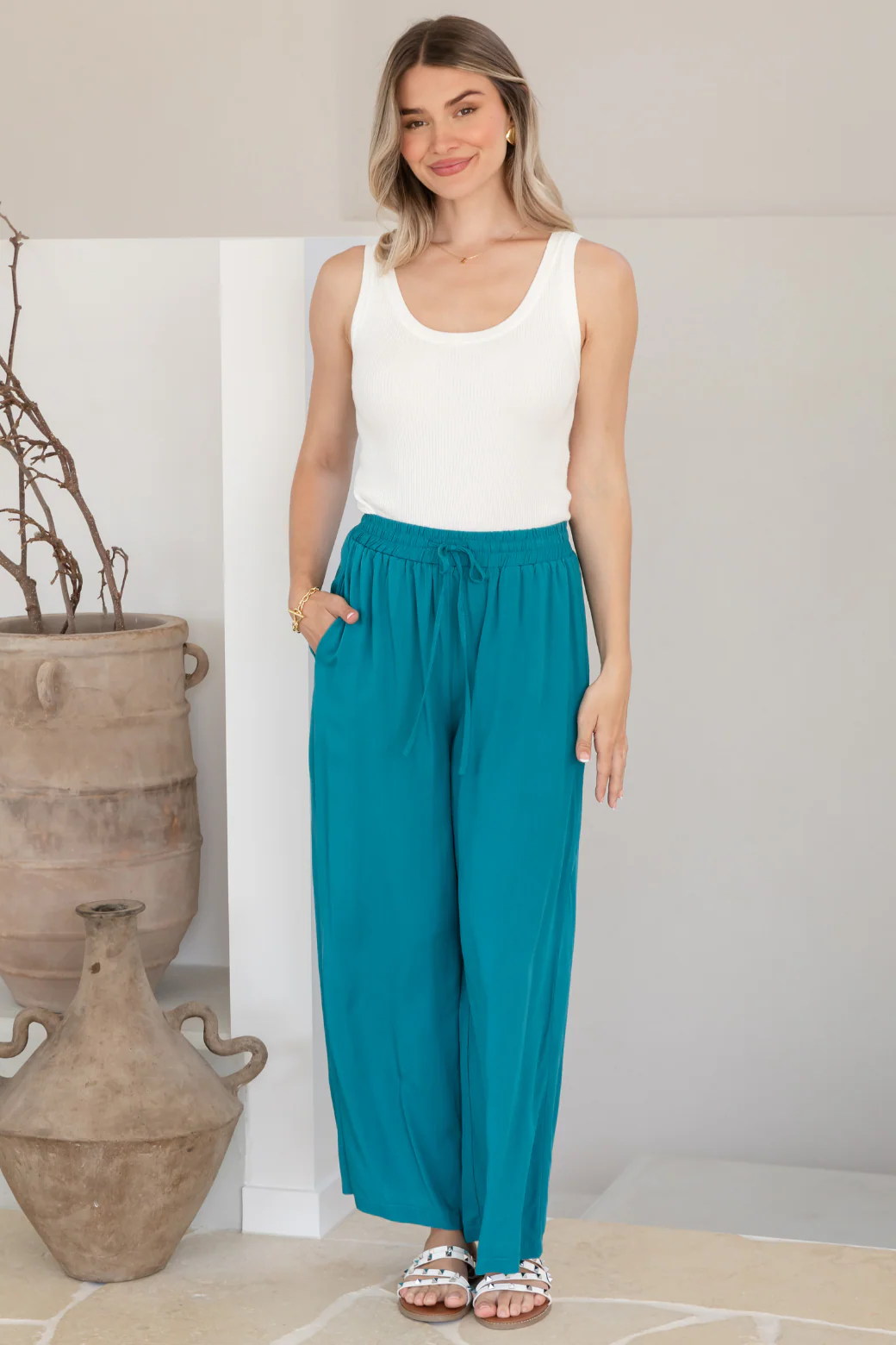 FINAL SALE | Sammy Drawstring Crop Pants Deep Teal - Image 6