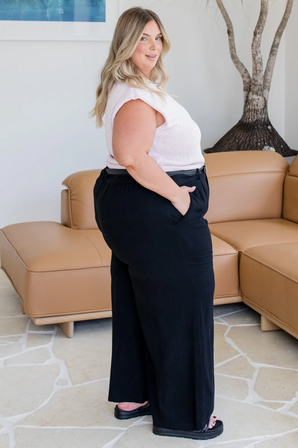 Whitney Linen Tailored Pants Black - Image 4